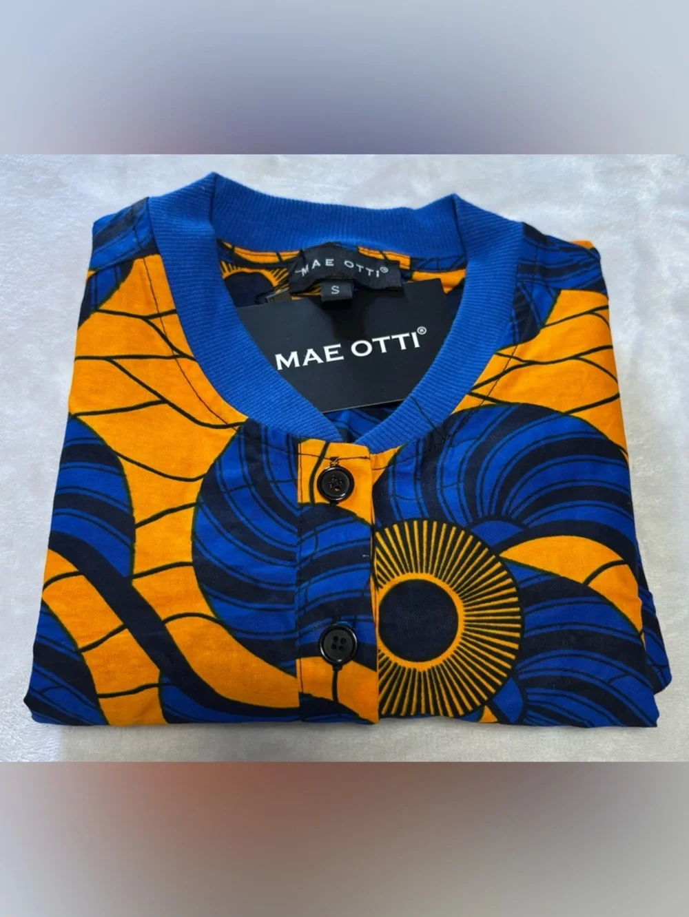 NWT Mae Otti Ankara African Wax Print Polo Top Blue Orange Small - Picture 10 of 10